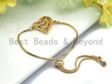 Load image into Gallery viewer, Colorful Baguette CZ Micro Pave Heart Shape Connector/Link, Cz Pave Bracelet Necklace Connector in Gold Finish,21x23mm,sku#M242