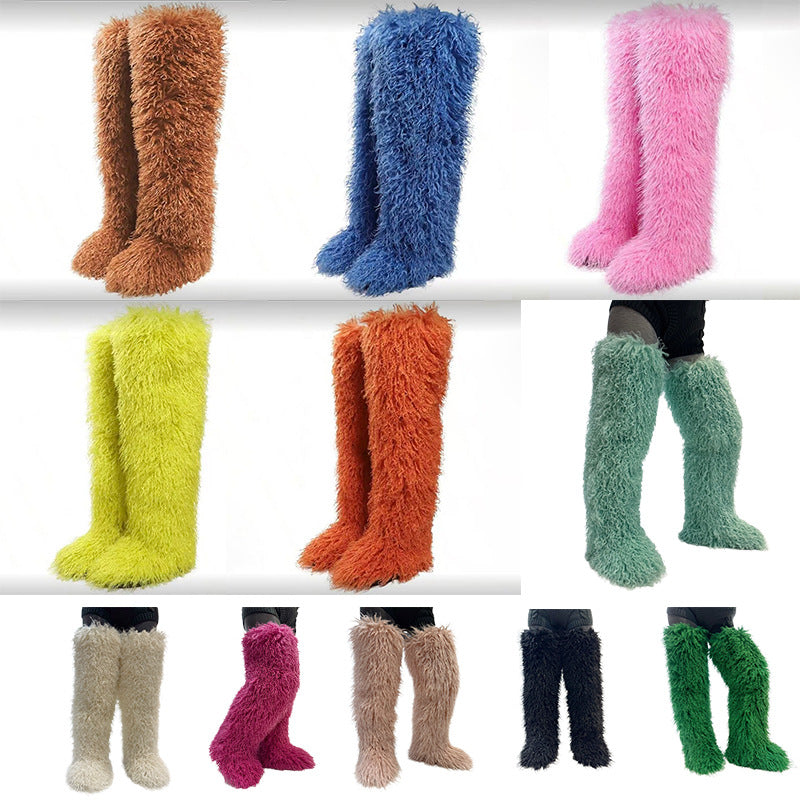 Women's 72cm Thigh-High Boots – Faux Wool Over-the-Knee Slip-On Winter Boots
