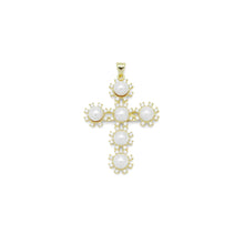 Load image into Gallery viewer, Gold White Pearl Flower Cross Charm Pendant, Sku#LX696