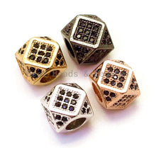 Load image into Gallery viewer, CZ Micro Pave Big Hole Multi Sided Cubic Square Beads, Hex Cubic Zirconia Spacer, Black/Gold/Silver Men's Jewelry Findings,7x9mm, sku#G119