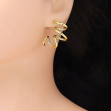 Load image into Gallery viewer, Clear CZ Gold Silver Spiral Swirl Earrings, Sku#A259