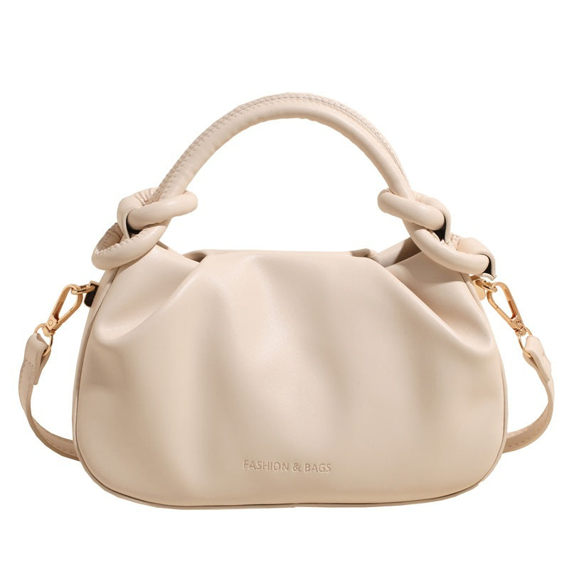 Women's Cloud Pleated Crossbody Bag - Minimalist PU Leather Shoulder Bag with Adjustable Strap