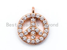 Load image into Gallery viewer, CZ Micro Pave Peace Sign Round Charm, sku#B15