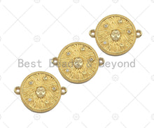 Load image into Gallery viewer, CZ Micro Pave Face On Round Coin Connector Beads, Cubic Zirconia Connector, Dainty Gold Medallion Connector,,18x22mm,Sku#LK226