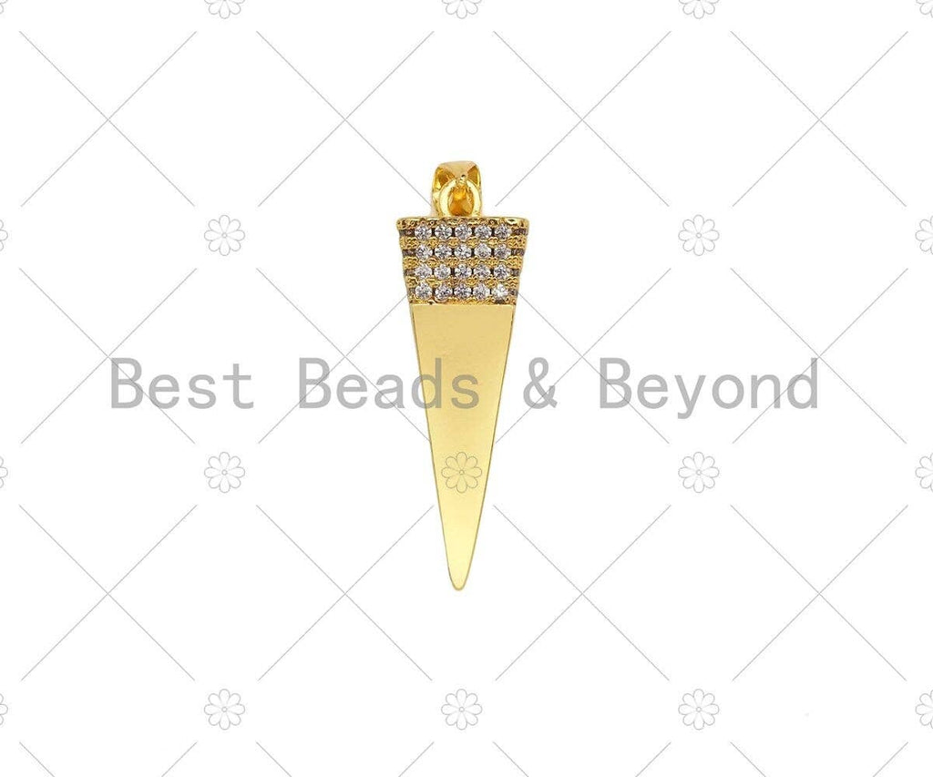 CZ Micro Pave 3D Pyramid Shape Pendant/Charm,18K Dainty Gold Charm, Necklace Bracelet Charm Pendant,10x33mm,Sku#LK301