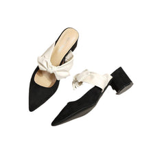 Load image into Gallery viewer, Women's Chunky Heel Pointed Toe Slip-On Heels with Bow | French Style Block Heels