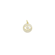 Load image into Gallery viewer, Gold Clear CZ Mother of Pearl Evil Eye Coin Shape Charm, Sku#LX462