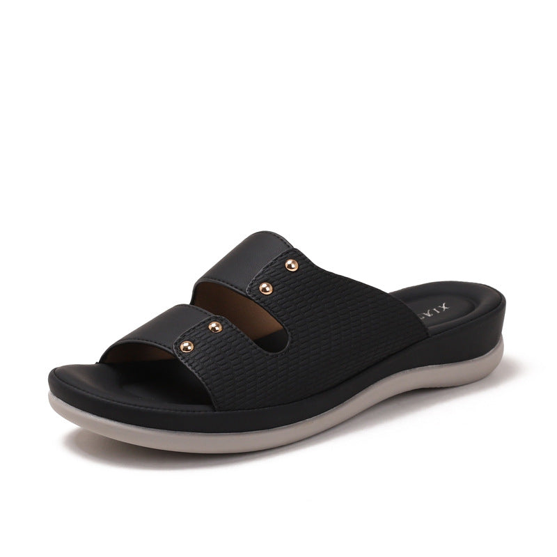 Women's Bohemian Beach Sandals – Round Toe Casual Slip-On Slides | Black, Burgundy, Brown