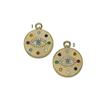 Load image into Gallery viewer, Gold Colorful CZ Evil Eye On Round Coin Charm, Sku#LX98