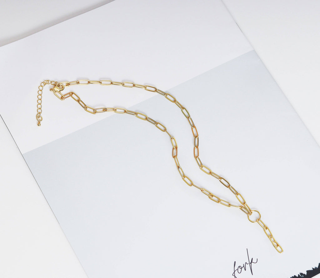 Paperclip chain drop charm necklace, sku#CL14-1