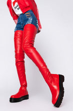 Load image into Gallery viewer, Women's Over-the-Knee Plush Boots | Side Zipper, Round Toe, Mid Heel – Red &amp; Black