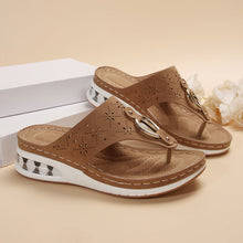 Load image into Gallery viewer, Women's Air Cushion Wedge Thong Sandals | Metal Buckle Flip Flops | Thick Sole Beach Shoes