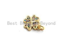 Load image into Gallery viewer, CZ Colorful Micro Pave Shamrock Pendant Charm, Clover Shaped Pave Pendant, Gold plated, 11x13mm, Sku#F754C