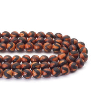 Load image into Gallery viewer, Natural Dark Orange with Black Wavy Line Tibetan Agate Round Smooth Beads, 8mm, Sku#U1558