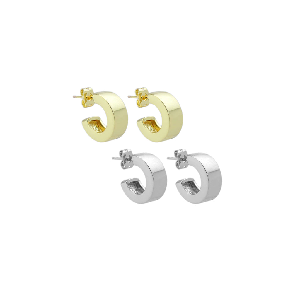 Plain Gold Silver Huggie Earrings, Sku#LD563