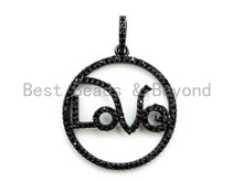 Load image into Gallery viewer, CZ Micro Pave Love Letter in a Ring Pendant, Cubic Zirconia Pendant/Charm,Pave Findings, Gold/Black/Silver/Rose Gold, 27x37mm, sku#F314