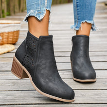Load image into Gallery viewer, Women's Chunky Heel Pointed Toe Cutout Ankle Boots | British Style Side Zipper Booties | Sarah Express