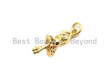 Load image into Gallery viewer, CZ Colorful Micro Pave Ballet Dancer Pendant, Dancing Girl Pave Pendant, Gold plated, 8x19mm, Sku#F830