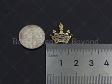Load image into Gallery viewer, 18K Gold Multicolor Micro CZ Pave Crown Pendant, Gold Crown Charm,  Crown Beads, Jewelry Findings, 15x13mm,sku#LK39