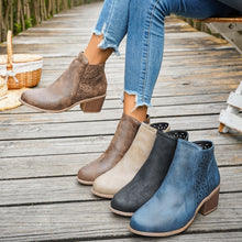 Load image into Gallery viewer, Women's Chunky Heel Pointed Toe Cutout Ankle Boots | British Style Side Zipper Booties | Sarah Express