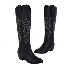 Load image into Gallery viewer, Women's Western Cowboy Embroidered High-Heel Boots – Chunky Heel Slip-On
