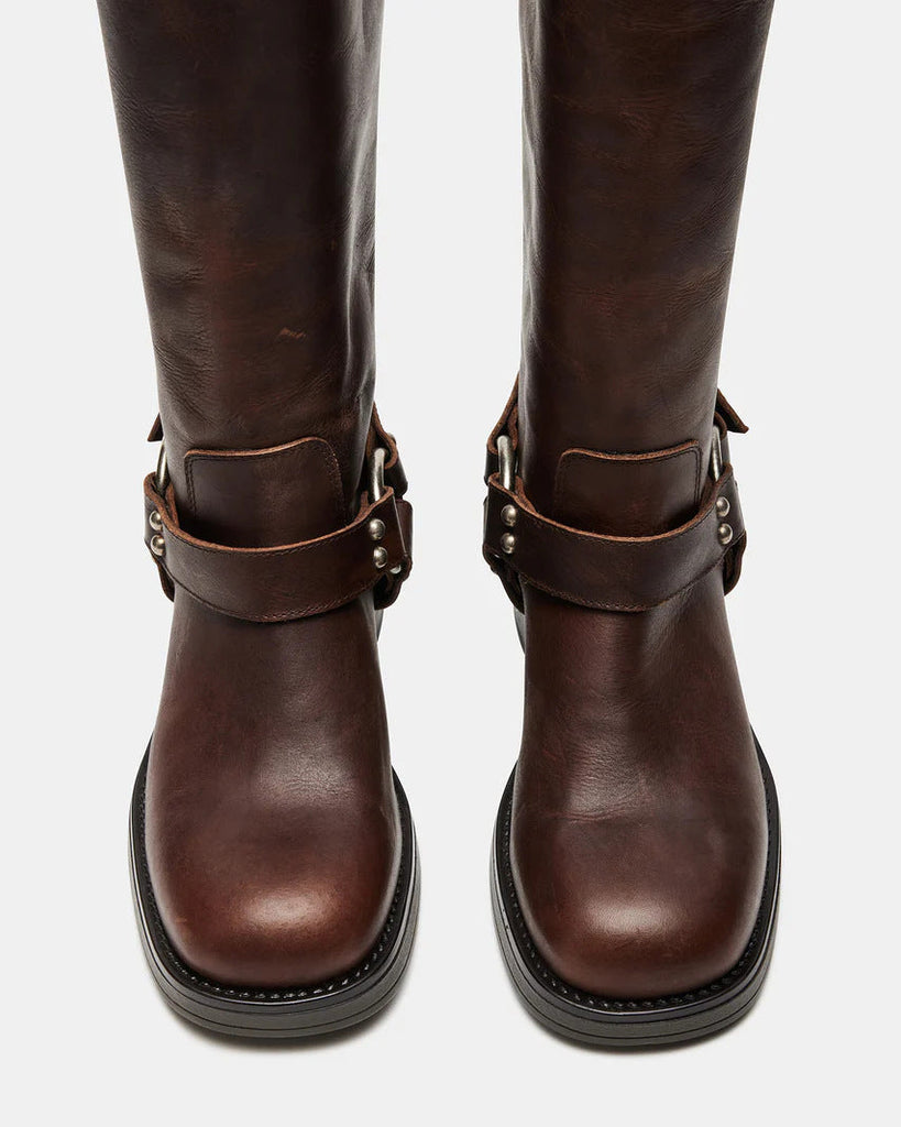 Women's Round Toe Buckle High-Top Boots – Chunky Heel Mid-Calf PU Leather Boots