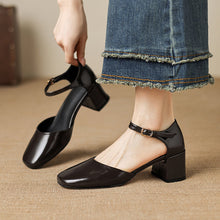 Load image into Gallery viewer, Women's Cutout Mary Jane Block Heel Sandals | Full-Grain Cowhide Square Toe Heels