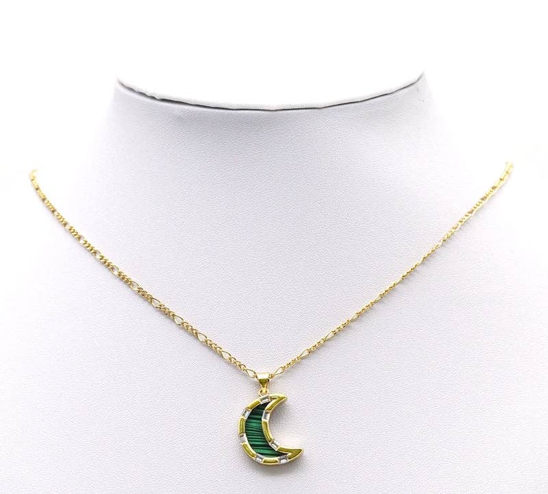 Gold CZ Gemstone Cresent Moon Charm, Sku#LX100