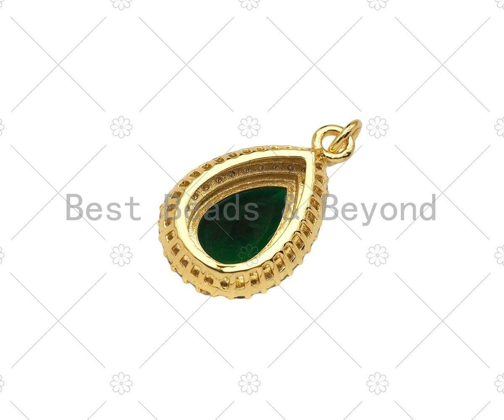 Gold Filled Big Colorful CZ Micro Pave Teardrop Shape Pendant, 18K Gold Filled Teardrop Charm, Necklace Bracelet Pendant,13x21mm,Sku#LK366