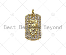 Load image into Gallery viewer, Gold Filled CZ Micro Pave You Me Heart On Rectangle Shape Pendant, 18K Gold Filled Charm, Love Necklace Bracelet Charm,11x18mm,Sku#LK330