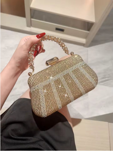 Gold Evening Clutch Bag for Women - Chain Strap Purse for Party & Wedding