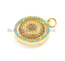 Load image into Gallery viewer, CZ Micro Pave 18x23mm Round Charm/Pendent, Turquoise Blue Cubic Zirconia Pave Pendant in Rose Gold/Silver/Gold/Black Finish, sku#F33