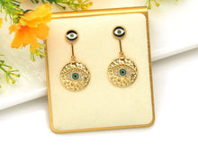 Load image into Gallery viewer, Enamel Evil Eye Round Coin Shape Dangle Earrings, SKU#Y603