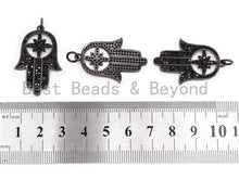 Load image into Gallery viewer, Black CZ Pave On Black Micro Pave Hamsa Hand with Flat Square Bail Pendant, CZ Pave Pendant, 22x34mm, sku#F379