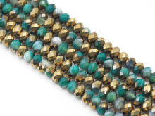 Load image into Gallery viewer, Half Gold Plated Natural Green Banded Agate Rondelle Faceted Beads, Sku#UA278
