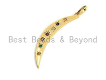 Load image into Gallery viewer, CZ Colorful Micro Pave Flat Crescent Moon Gold Pendant, Moon Shaped Pave Pendant, Gold plated, 7x49mm, Sku#F874