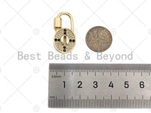 Load image into Gallery viewer, 18K Gold Black Clear CZ Micro Pave Cross Oval Lock Clasp, Oval Lock Shape Clasp,Pave Lock,15x29mm,sku#K142