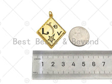 Load image into Gallery viewer, Gold Filled CZ Micro Pave Love Word On Rhombus Shape Pendant, 18K Gold Filled Black Enamel Charm, Necklace Bracelet Charm,30x38mm,Sku#L567