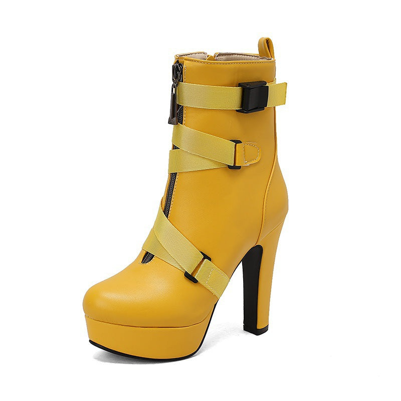 Women's Mid-Calf Chunky Heel Boots | Round Toe PU Leather Block Heel
