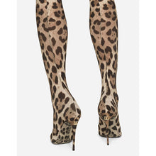 Load image into Gallery viewer, Women's Leopard Print Knee-High Stretch Boots – Pointed Toe High Heel, Ultra-Long Satin Upper