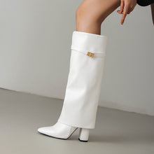 Load image into Gallery viewer, Women's Pointed-Toe High-Shaft Mid-Calf Boots with Metal Buckles | Chunky Heel Side Zipper