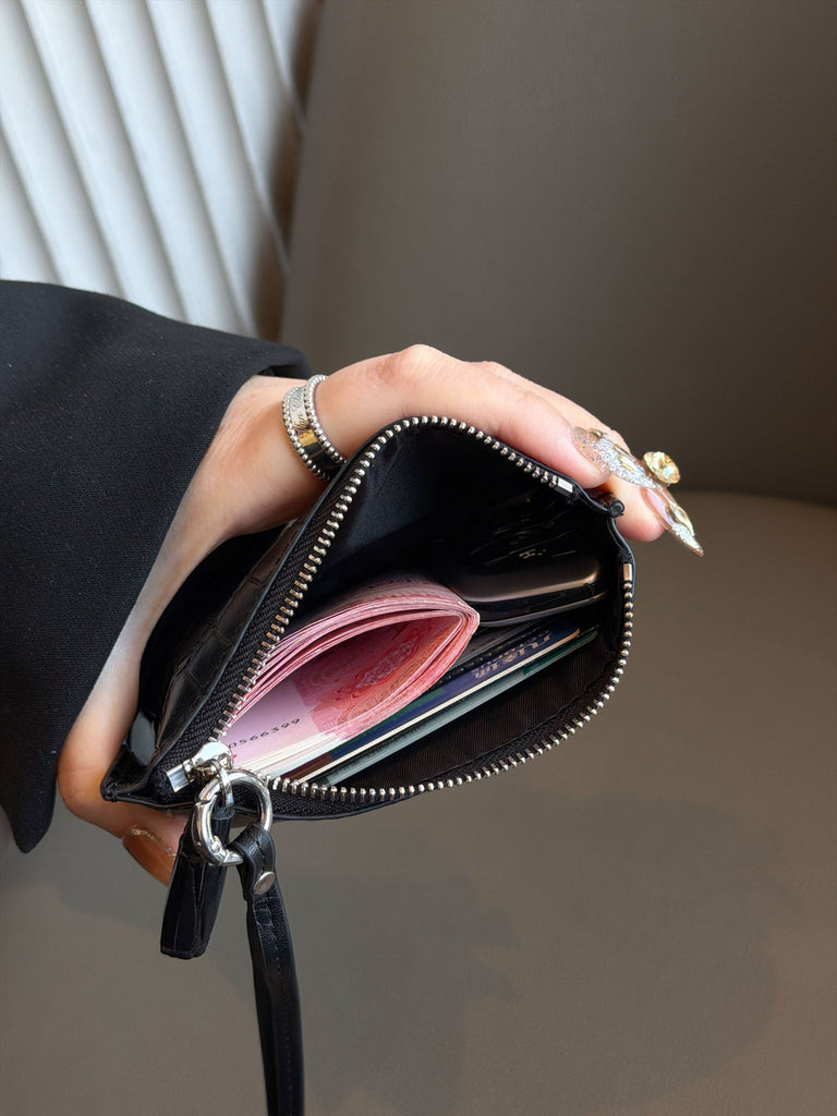 Premium Oil-Waxed Cowhide Leather Neck Wallet Cardholder Coin Purse - Crocodile Pattern Card Holder