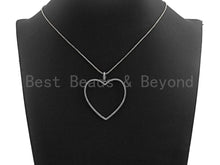 Load image into Gallery viewer, Rhidium CZ Micro Pave Large Hollow out Heart Pendant, Oxidized Silver Pave Pendant, Antique Silver Fashion Jewelry Findings, 43mm, sku#X118
