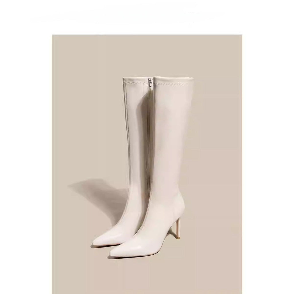 Women's Solid Color Stiletto Over-the-Knee Boots – Pointed Toe Side Zip