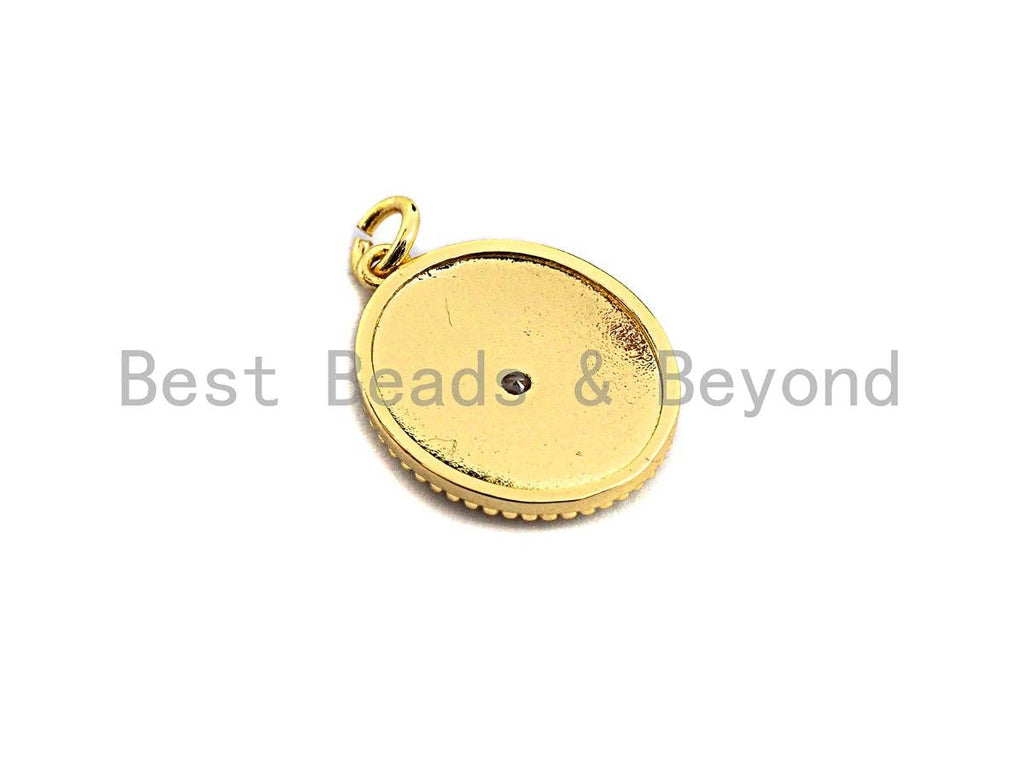 CZ Pave White Cobalt Enamel Star Moon on Round Pendant,Ename