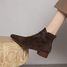 Load image into Gallery viewer, Women's Retro Suede Chunky Heel Ankle Boots – Pointed Toe Slip-On
