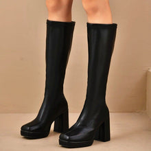 Load image into Gallery viewer, Women's Chunky Heel Leather Boots - High Shaft Round Toe Lace-Up Winter Boots