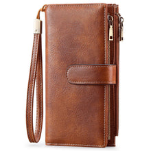 Load image into Gallery viewer, Women's Vintage Tri-Fold Wallet with RFID Protection - Oil Wax Leather Long Purse