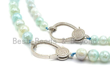 Load image into Gallery viewer, Aqua Blue Agate Attachment Necklace with Large CZ Pave Silver clasp, Pave Diamond Beaded Choker, 18 long, 8mm/10mm beads size, sku#D44