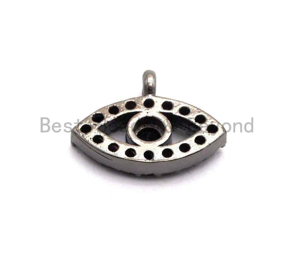 Micro Pave Black CZ Pave On Black Evil Eye Charm Beads, Cubic Zirconia Paved Evil Eye Charm, 8x11mm, sku#B102
